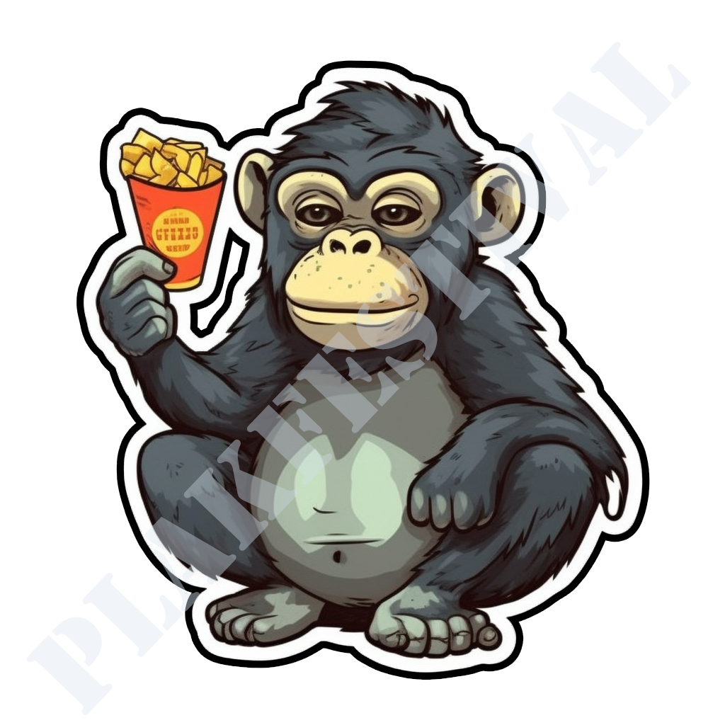 Verfraai je leven met onze 'Monkey Fries' sticker: Perfecte combinatie van aapachtig plezier en snacktastic design!