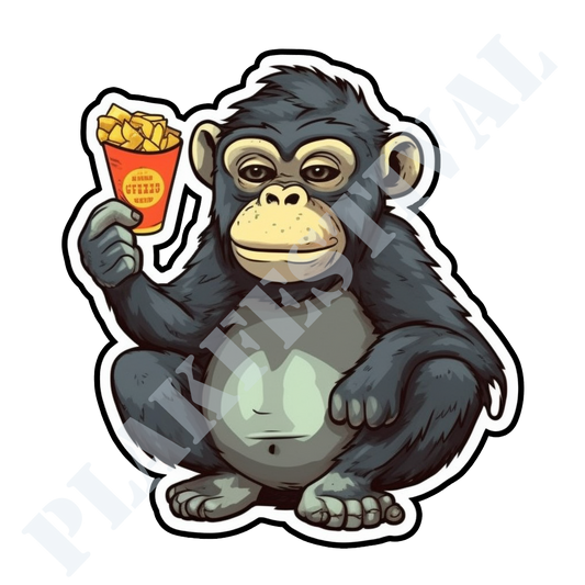 Spice up your life with our 'Monkey Fries' sticker: Perfect combination of monkey-like fun and snacktastic design!