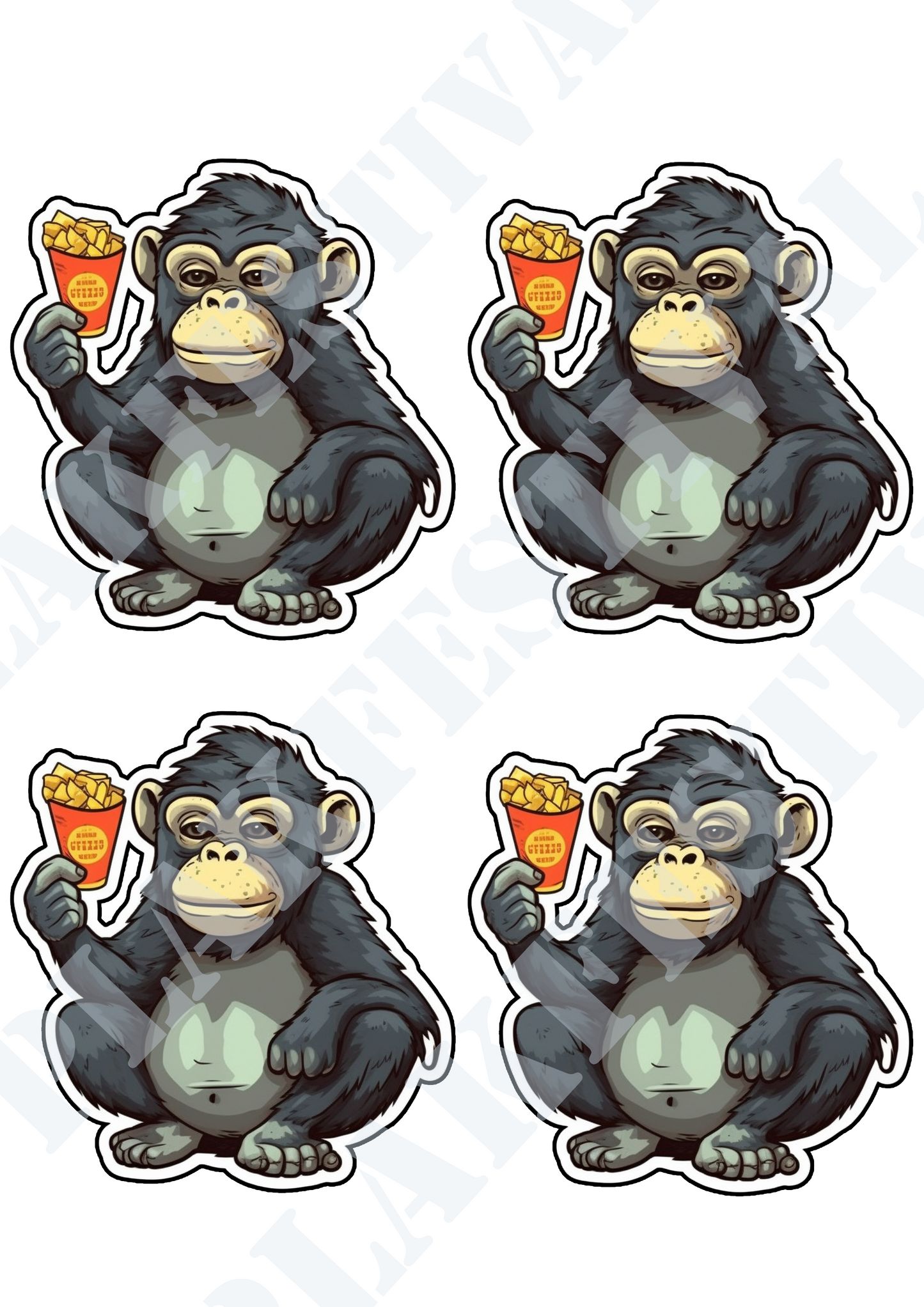 Verfraai je leven met onze 'Monkey Fries' sticker: Perfecte combinatie van aapachtig plezier en snacktastic design!