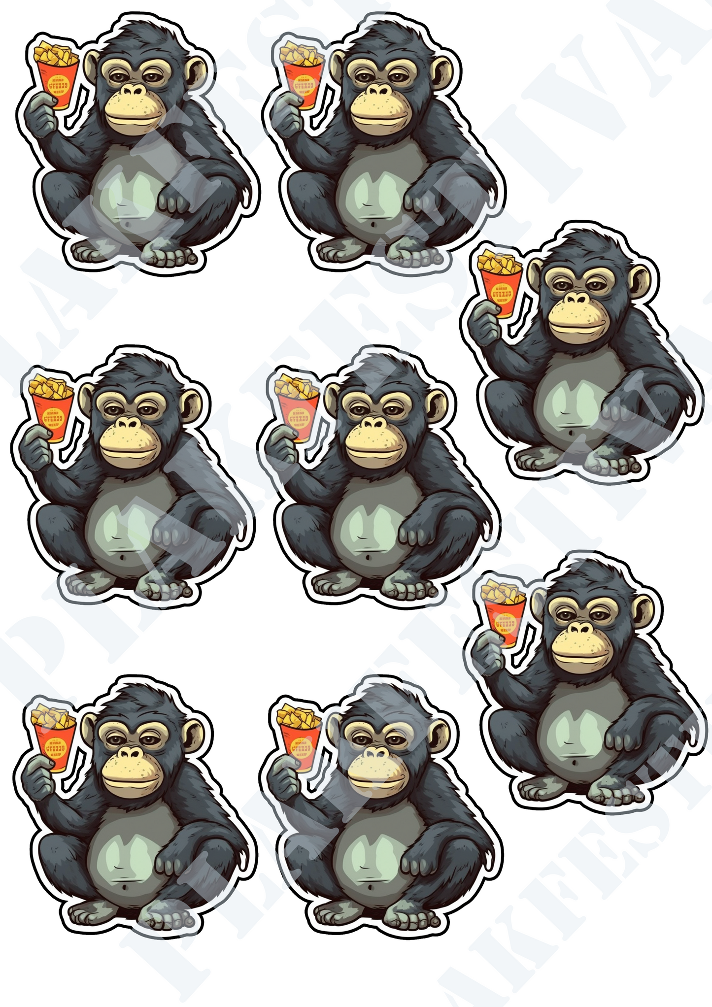 Verfraai je leven met onze 'Monkey Fries' sticker: Perfecte combinatie van aapachtig plezier en snacktastic design!