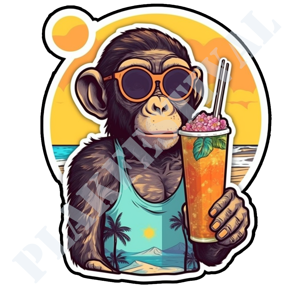 Geef je stijl een boost met onze 'Beach Explorer' sticker | De ultieme mix van avontuurlijke aapachtigheid en strandtastic coolness!