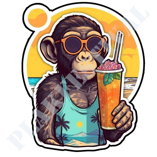 Geef je stijl een boost met onze 'Beach Explorer' sticker | De ultieme mix van avontuurlijke aapachtigheid en strandtastic coolness!