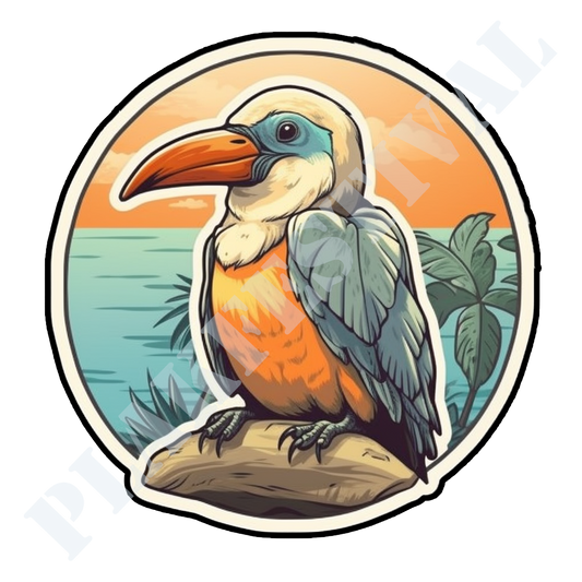 Ervaar de betovering van de tropen met onze 'Tropical Paradise' sticker | Een kleurrijk eerbetoon aan de prachtige blauwe toekan en de weelderige sub tropische omgeving!