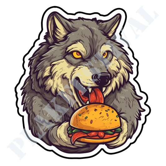 Hungry Wolf Delights: A Wolf's Craving for Flavorful Hamburgers