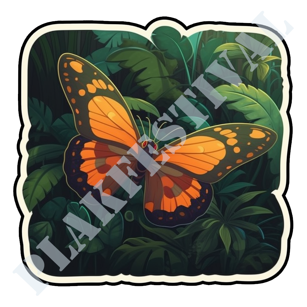 Ontdek de Magie van de Jungle met onze 'Jungle Flutter' Sticker | Een Betoverende Vlinder in het Weelderige Groen!