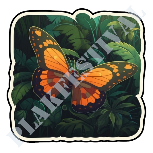 Ontdek de Magie van de Jungle met onze 'Jungle Flutter' Sticker | Een Betoverende Vlinder in het Weelderige Groen!