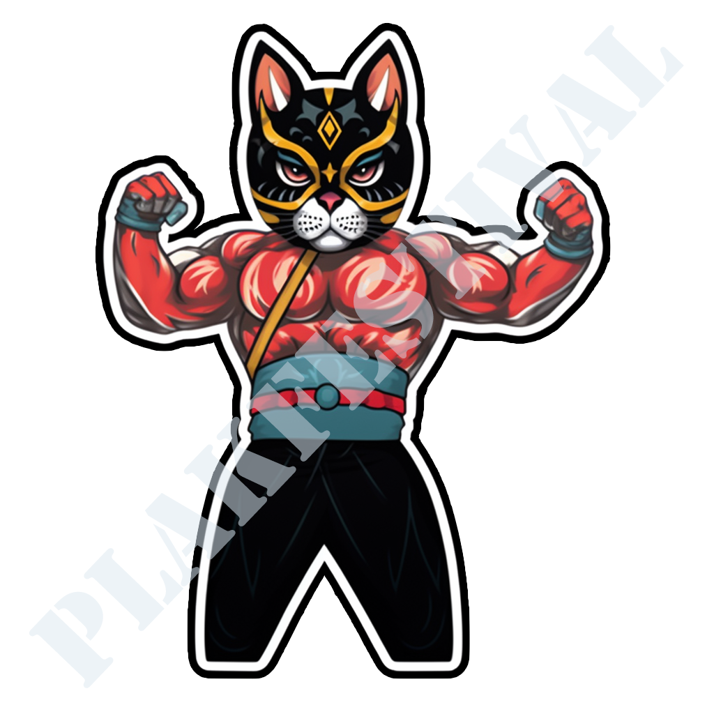 Domineer met onze 'Luchador Cat' sticker | Een Meesterlijke Mix van Mexicaanse Worstelaar en Kattenmysterie!