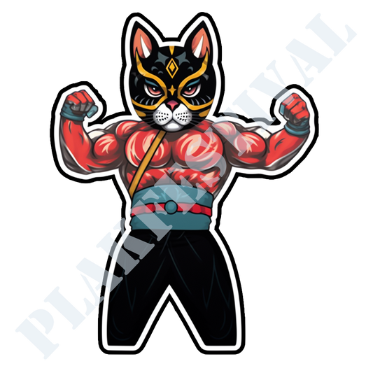 Domineer met onze 'Luchador Cat' sticker | Een Meesterlijke Mix van Mexicaanse Worstelaar en Kattenmysterie!