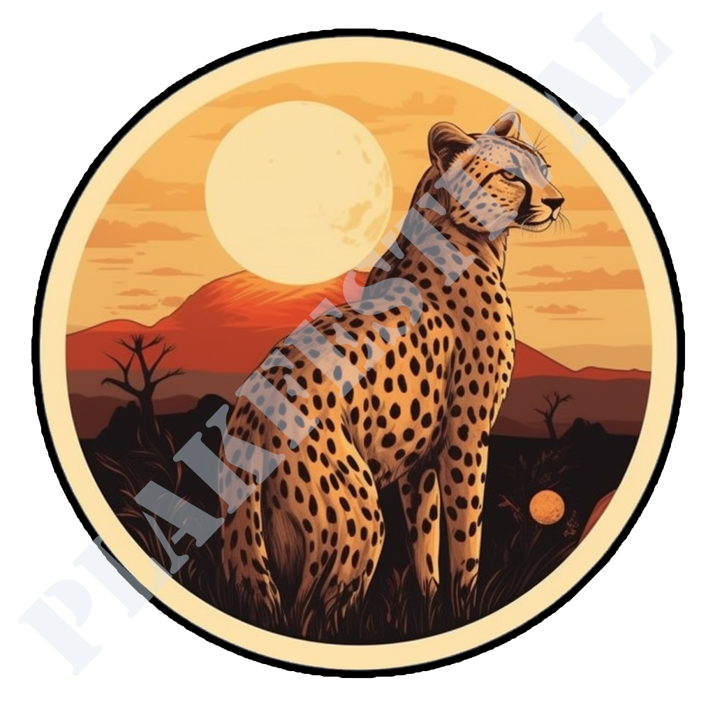 Betreed de wildernis met onze 'Savana Splendor' sticker | Een majestueuze mix van cheetah-kracht en savanne-stijl!