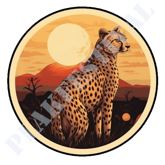 Betreed de wildernis met onze 'Savana Splendor' sticker | Een majestueuze mix van cheetah-kracht en savanne-stijl!