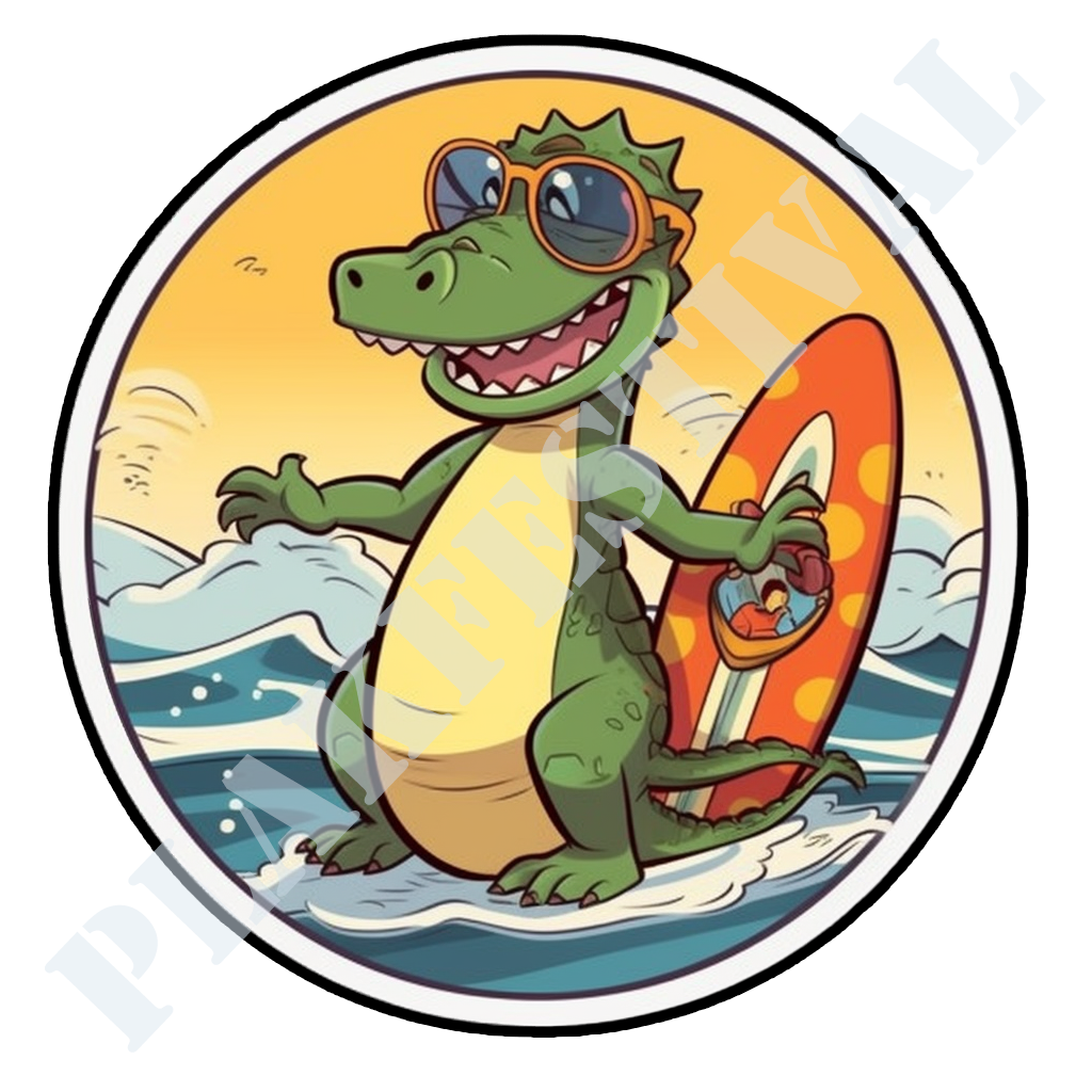 Ontketen de Surf Spirit met onze 'Wave Rider Croc' Sticker | Een Stoere Krokodil heerst over de Golven!