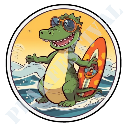 Ontketen de Surf Spirit met onze 'Wave Rider Croc' Sticker | Een Stoere Krokodil heerst over de Golven!