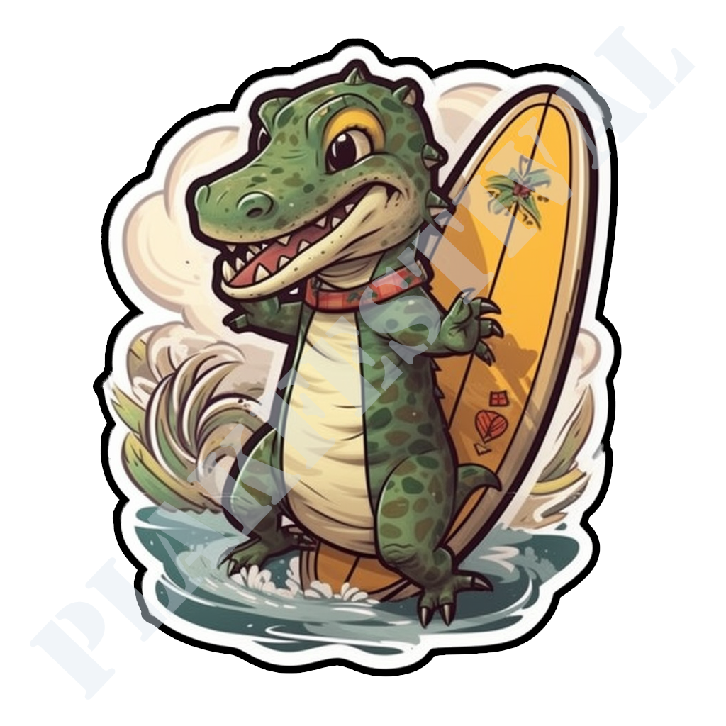 Surf in stijl met onze 'Croco Surf' sticker | Laat zien dat je klaar bent om je eigen avontuurlijke pad te trotseren met een vleugje speelse krokodillenkracht!