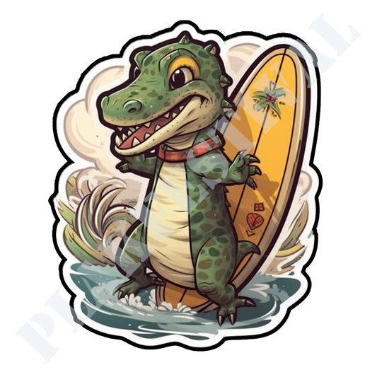 Surf in style with our 'Croco Surf' sticker | Show that you're ready to brave your own adventurous path with a touch of playful crocodile power!