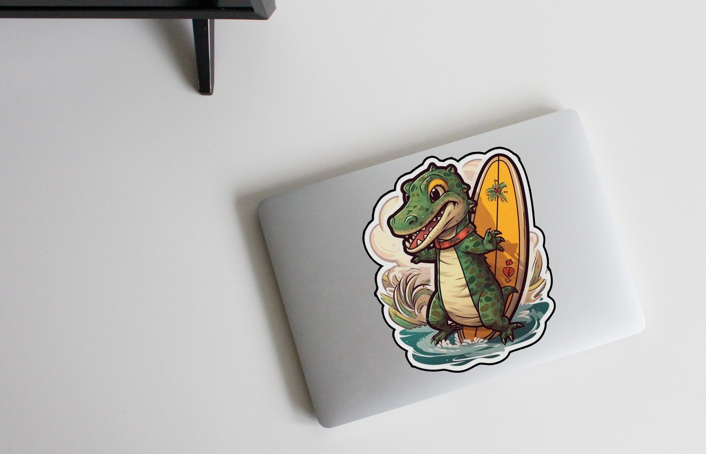 Surf in style with our 'Croco Surf' sticker | Show that you're ready to brave your own adventurous path with a touch of playful crocodile power!