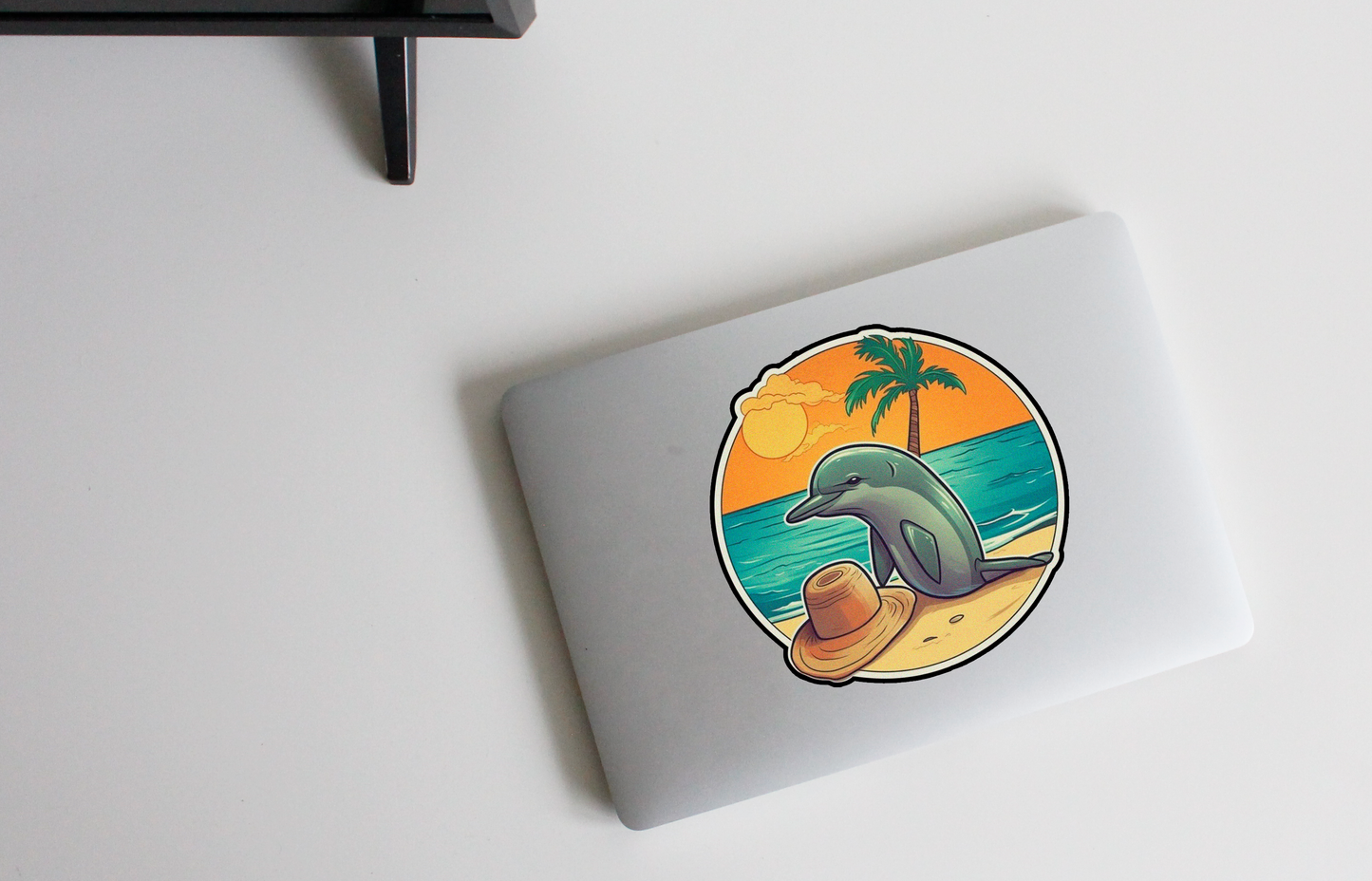 Experience tropical vibes with our 'Beach Breeze' sticker | A sunny fusion of dolphin happiness and beach relaxation!