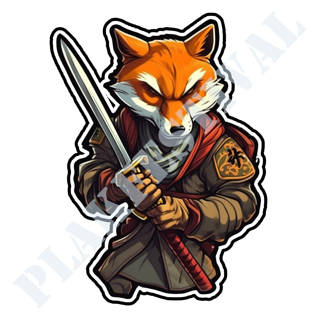 Betreed het strijdtoneel met onze 'Vixen Katana' sticker | Een onverschrokken vos gewapend met een katana!