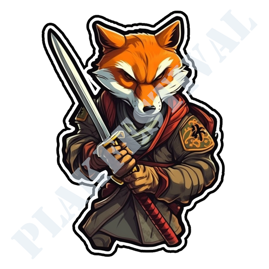 Enter the battlefield with our 'Vixen Katana' sticker | A fearless fox armed with a katana! 