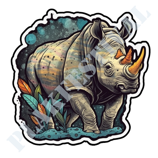 Betreed het betoverende nachtleven met onze 'Nightfall Rhino' sticker | Een majestueuze neushoorn in de schitterende nacht!