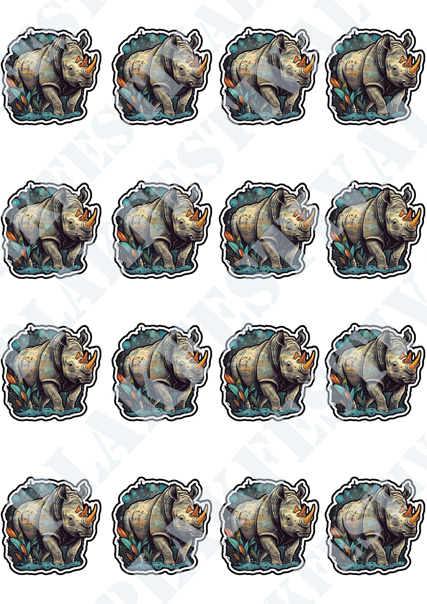 Betreed het betoverende nachtleven met onze 'Nightfall Rhino' sticker | Een majestueuze neushoorn in de schitterende nacht!