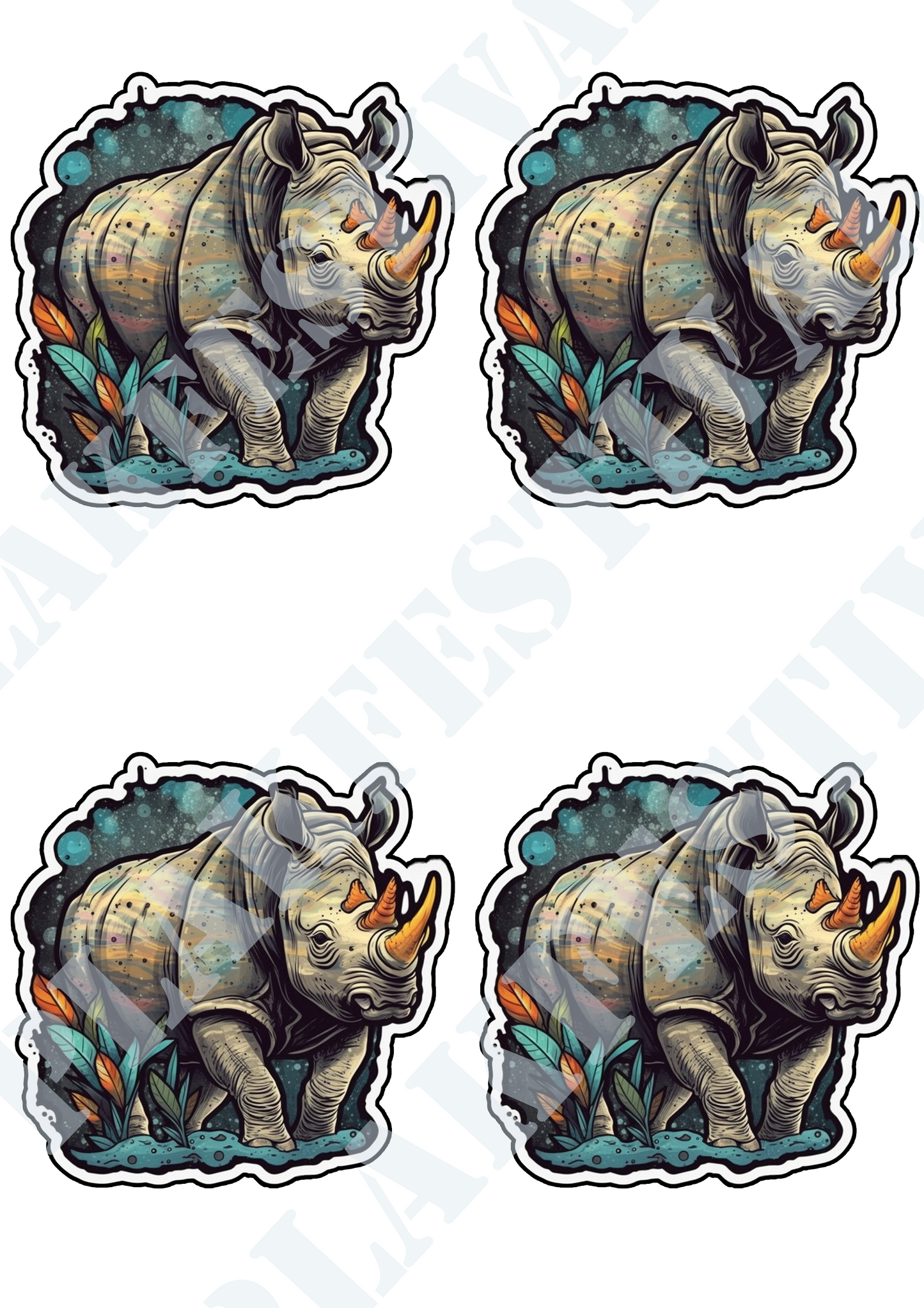 Betreed het betoverende nachtleven met onze 'Nightfall Rhino' sticker | Een majestueuze neushoorn in de schitterende nacht!