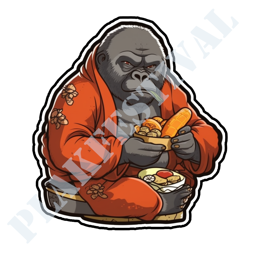 Enrich your life with our 'Gorilla Feast' sticker | A powerful gorilla ready to enjoy its meal! 