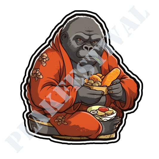 Enrich your life with our 'Gorilla Feast' sticker | A powerful gorilla ready to enjoy its meal! 