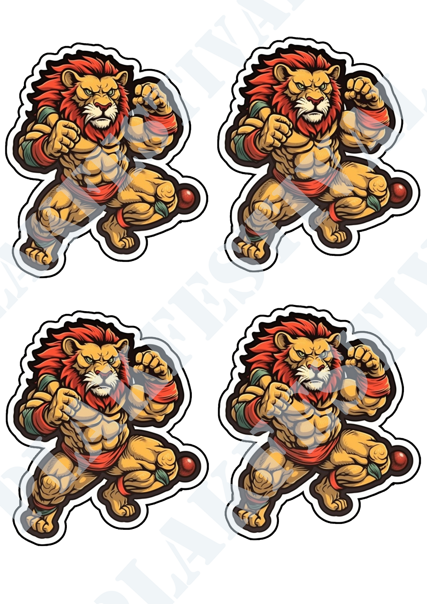 Ontketen je Kracht met onze 'Muay Thai Lion' Sticker | Een Vurige Leeuw in Meesterlijke Muay Thai Houding!