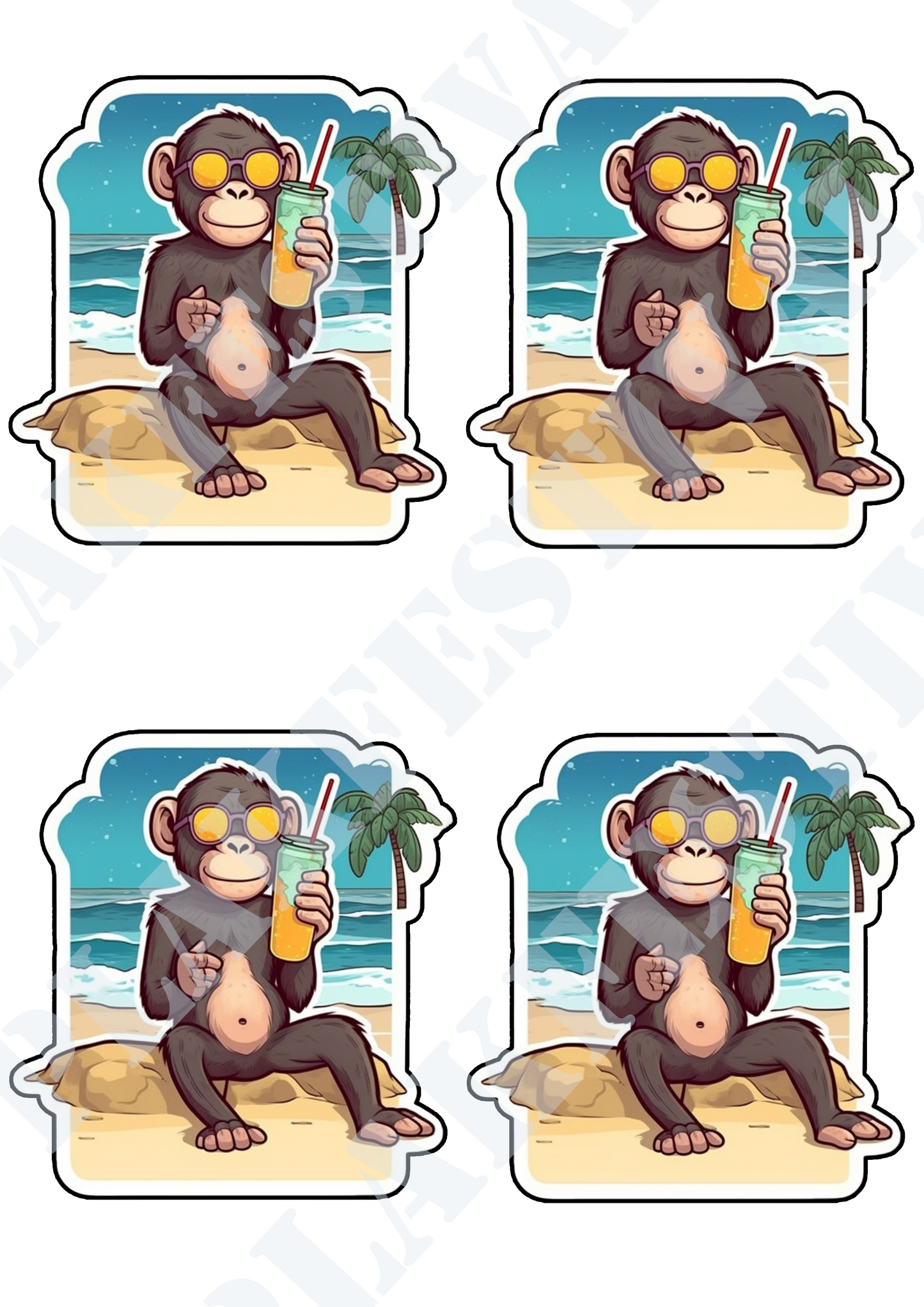 Escape to paradise with our 'Tropical Getaway' sticker | An exotic mix of monkey tricks and relaxation under the sun!