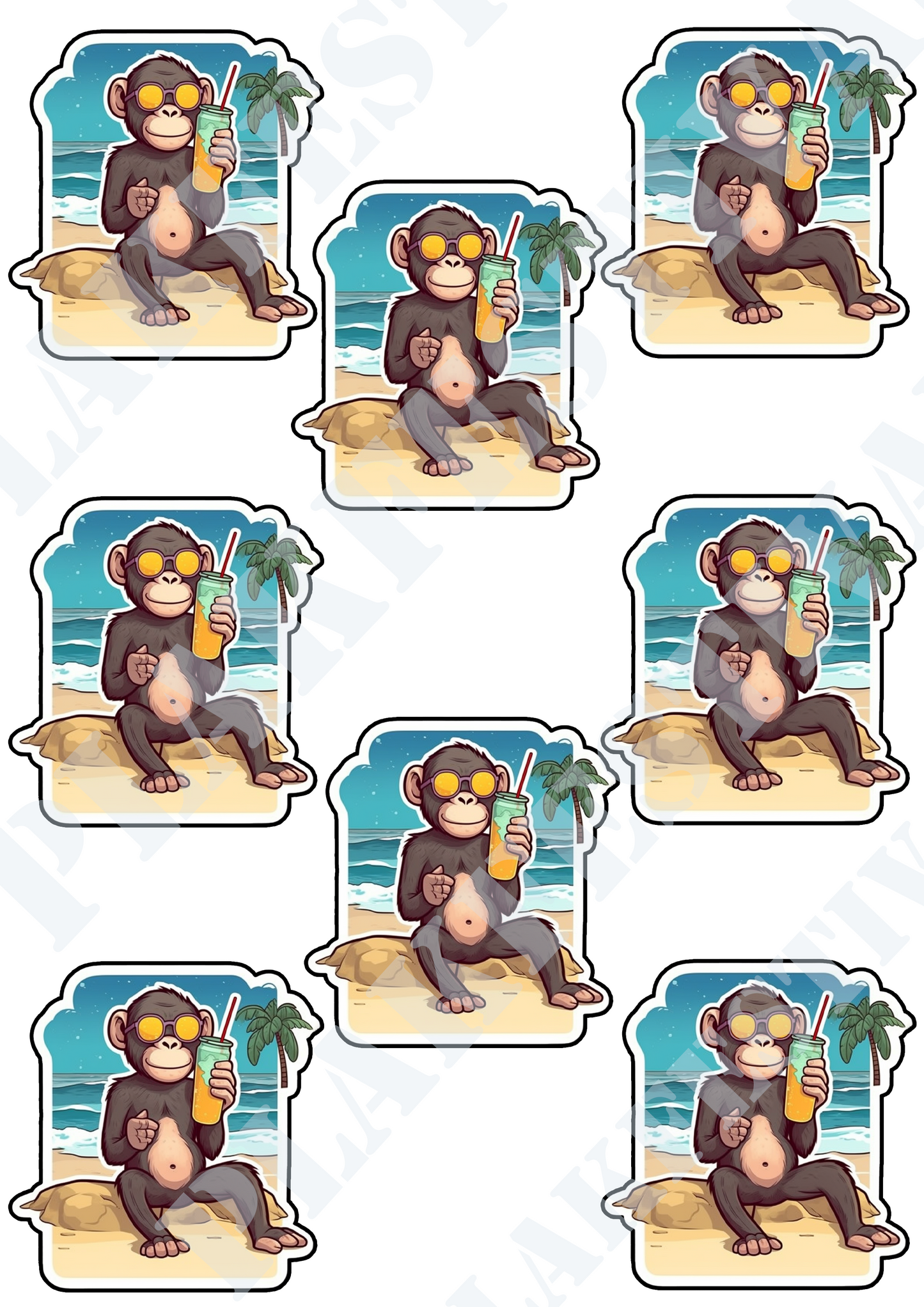 Escape to paradise with our 'Tropical Getaway' sticker | An exotic mix of monkey tricks and relaxation under the sun!