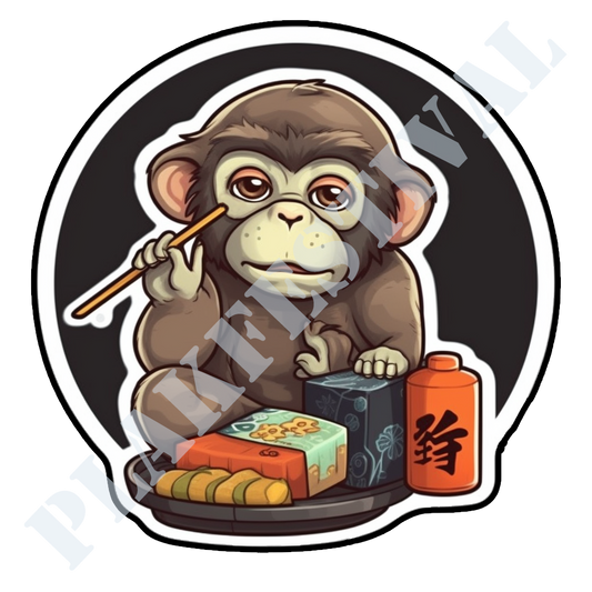 Experience the Tasteful Tradition with our 'Sushi Master Monkey' Sticker | A Monkey on a Culinary Adventure!