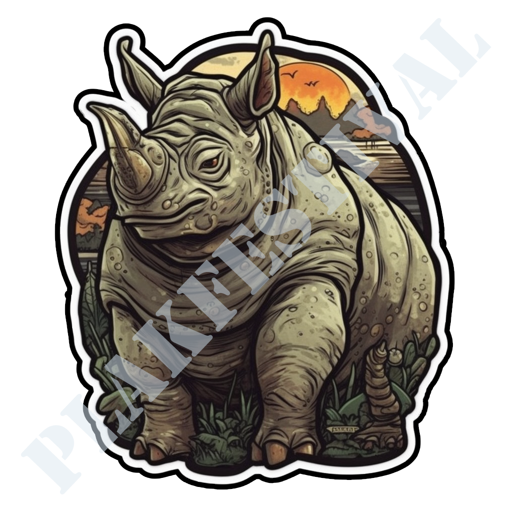 Ontdek de Wilde Schoonheid met onze 'Savanna Rhino' Sticker | Een Majestueuze Neushoorn in zijn Natuurlijke Omgeving!