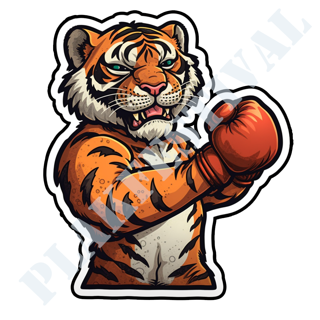 Enter the Ring of Courage with our 'Tiger Glove Warrior' Sticker | A Tiger Ready for Battle!