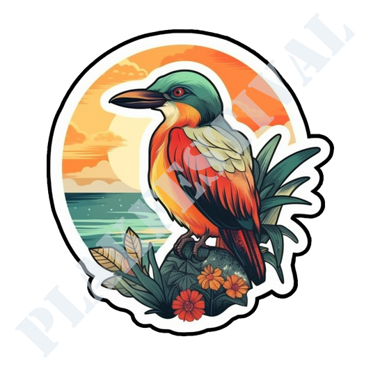 Experience the Beauty of the Coast with our 'Coastal Serenity' Sticker | A Bird in Perfect Harmony with the Ocean!