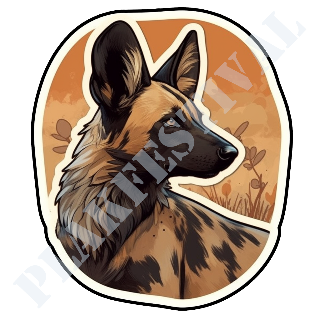 Enrich your adventurous spirit with our 'Savannah Wanderer' sticker | Embrace the wild beauty of a wild dog in the vast savannah!